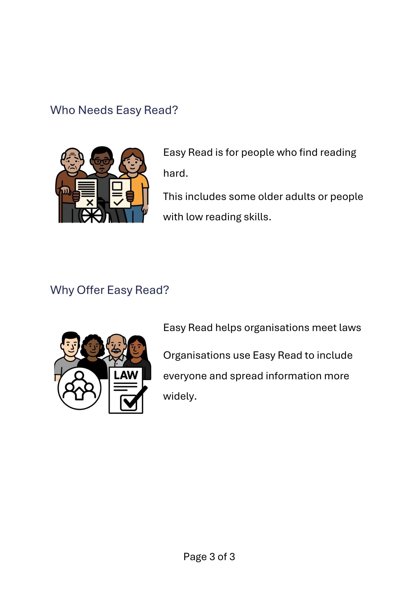 Easy Read sample page 3 — who it helps